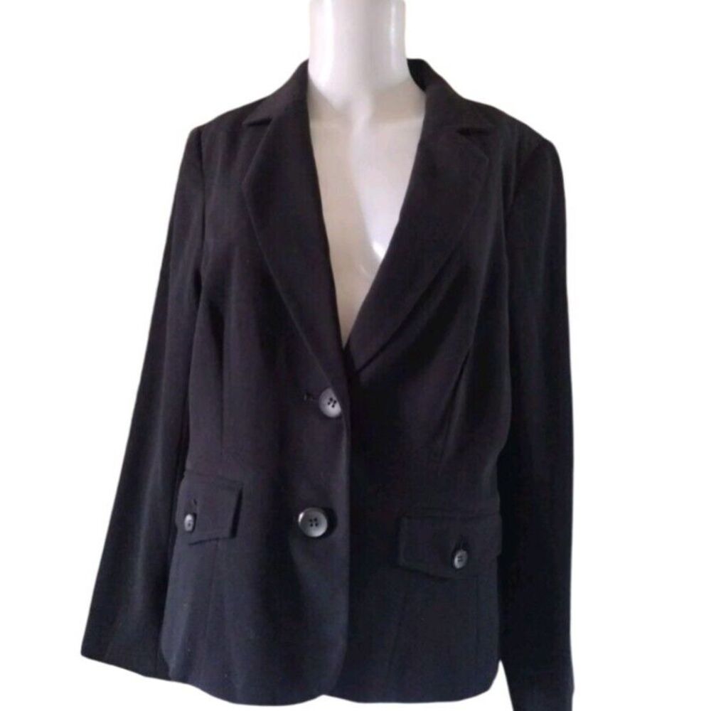 R.Q.T Woman Blazer Size 12 Petite Black Two Button Business Career Office Formal